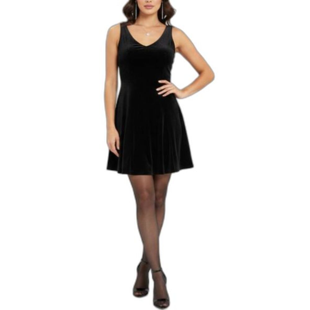 Victoria's Secret Women's Black Velvet V-Neck Y2K Sleeveless Mini Dress Size M